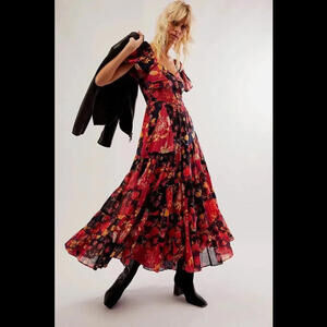 NEW Free People Sundrenched Floral Cotton Tiered Maxi Dress size S  #LD152